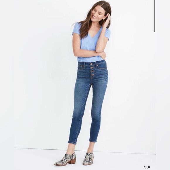 Madewell 9" Mid-Rise Skinny Crop Jeans: Button-Front TENCEL Denim Edition 29 NWT - Picture 2 of 16